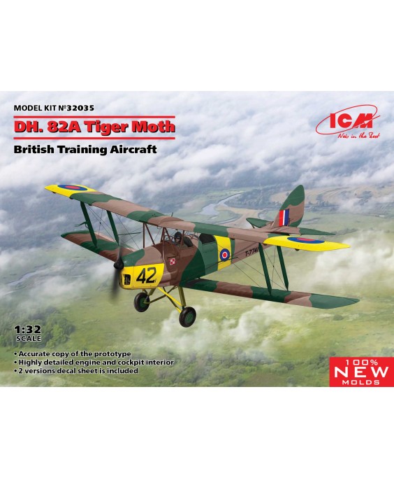 ICM modelis D.H. 82A Tiger Moth, British Training Aircraft 1/32