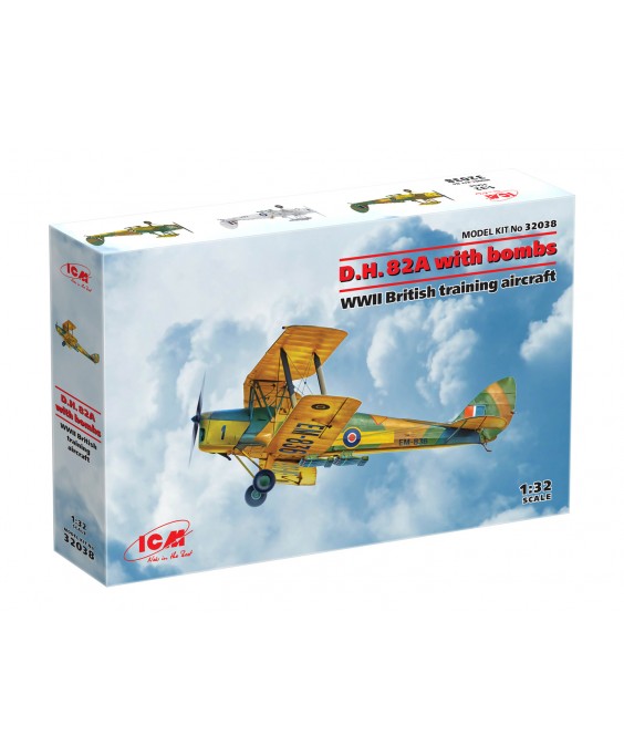 ICM modelis DH. 82A Tiger Moth with bombs,WWII British training aircraft 1/32