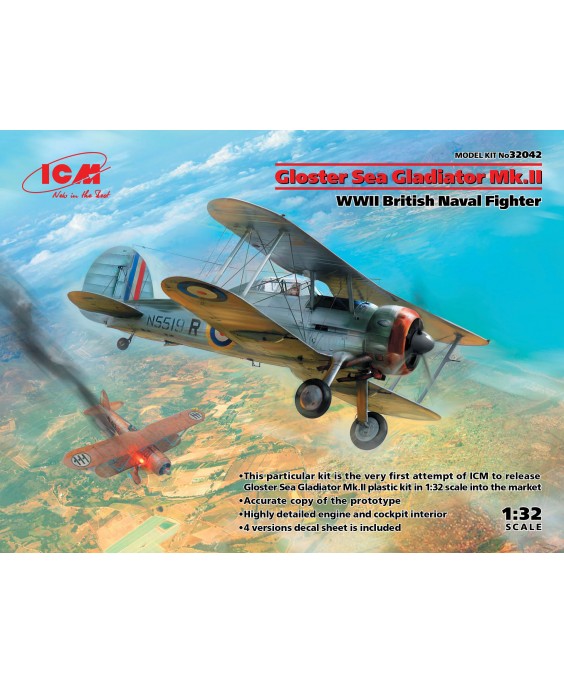 ICM modelis Gloster Sea Gladiator Mk.II , WWII British Naval Fighter 1/32