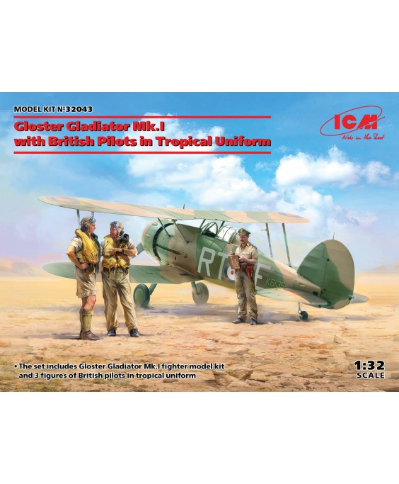 ICM modelis Gloster Gladiator Mk.I with British Pilots in Tropical Uniform 1/32