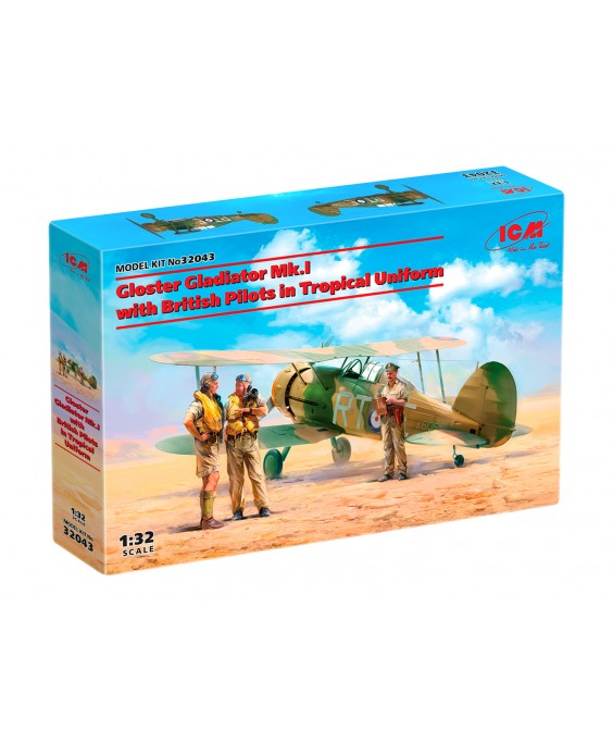 ICM modelis Gloster Gladiator Mk.I with British Pilots in Tropical Uniform 1/32