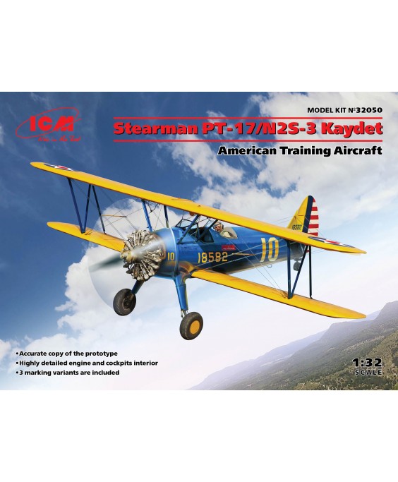 ICM modelis Stearman PT-17/N2S-3 Kaydet , American Training Aircraft 1/32
