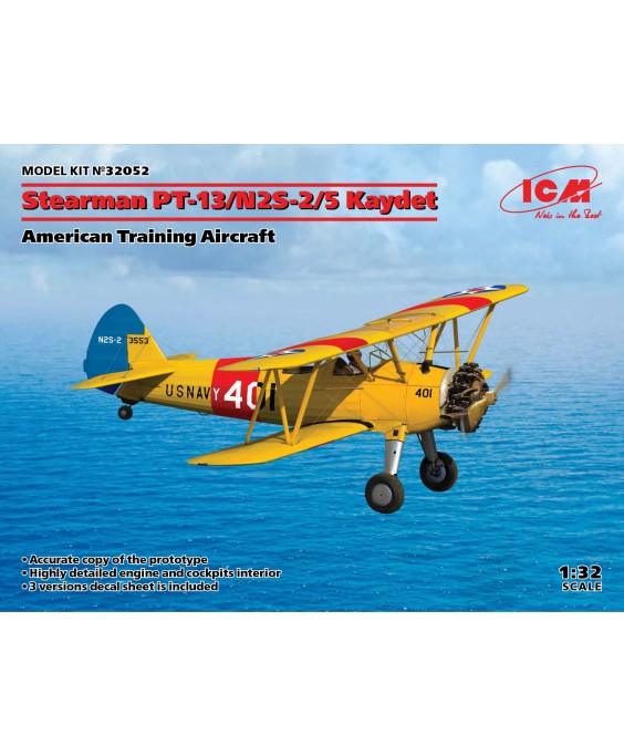 ICM modelis Stearman PT-13/N2S-2/5 Kaydet, American Training Aircraft 1/32