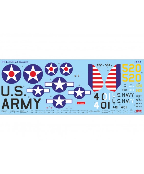 ICM modelis Stearman PT-13/N2S-2/5 Kaydet, American Training Aircraft 1/32