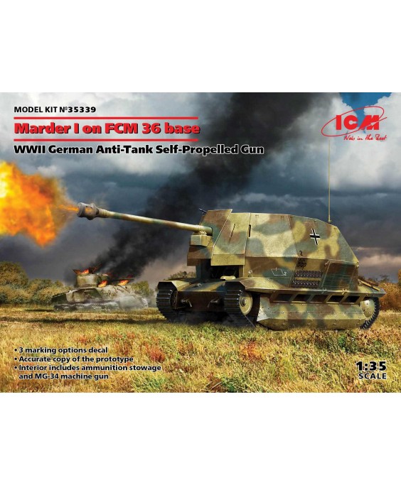 ICM modelis Marder I on FCM 36 base, WWII German Anti-Tank Self-Propelled Gun 1/35 ICM modelis Marder I on FCM 36 base, WWII German Anti-Tank Self-Propelled Gun 1/35