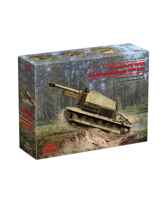 ICM modelis 10.5cm leFH 16(Sf) auf Geschutzwagen FCM36 (f) 1/35