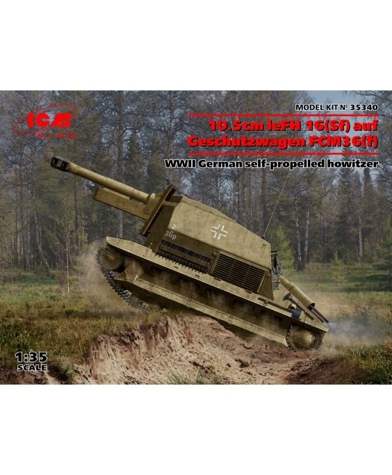 ICM modelis 10.5cm leFH 16(Sf) auf Geschutzwagen FCM36 (f) 1/35
