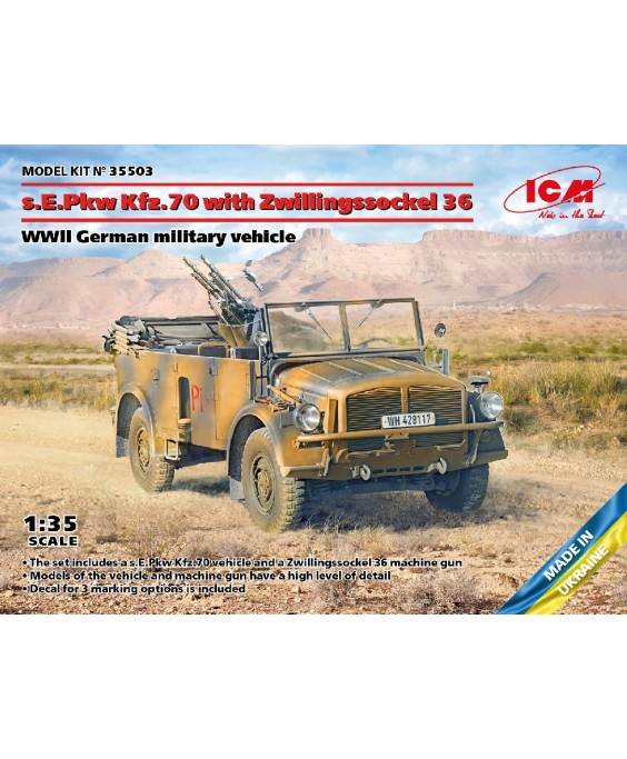 ICM modelis s.E.Pkw Kfz.70 with Zwillingssockel 36, WWII German military vehicle 1/35