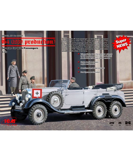 ICM modelis G4 (1939 production), German Car with Passengers (4 figures) 1/35