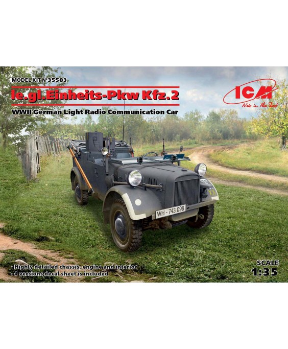 ICM modelis le.gl.Einheitz-Pkw Kfz.2, WWII German Light Radio Communication Car 1/35 ICM modelis le.gl.Einheitz-Pkw Kfz.2, WWII German Light Radio Communication Car 1/35