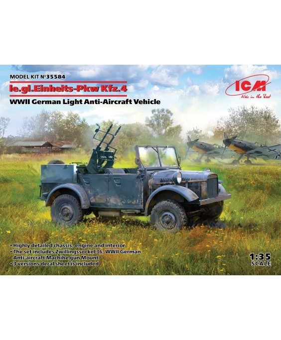 ICM modelis le.gl.Einheitz-Pkw Kfz.4, WWII German Light Anti-Aircraft Vehicle 1/35