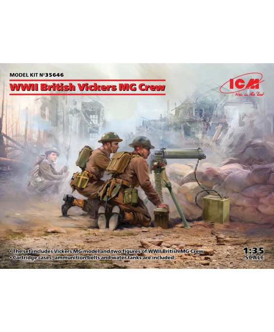 ICM modelis WWII British Vickers MG Crew (Vickers MG & 2 figures) 1/35