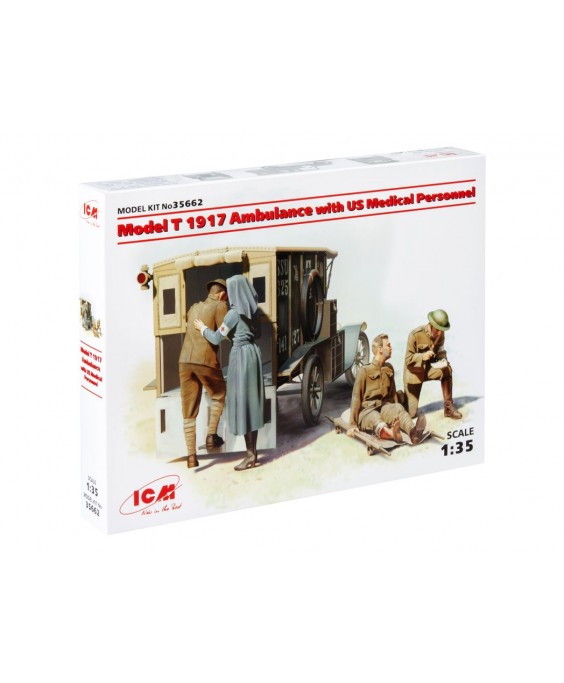 ICM modelis T 1917 Ambulance with US Medical Personnel 1/35