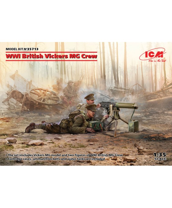 ICM modelis WWI British Vickers MG Crew (Vickers MG & 2 figures) 1/35