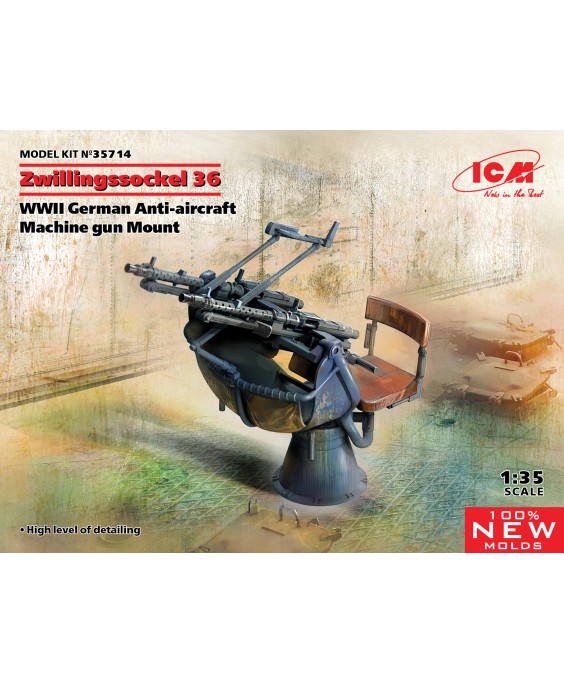 ICM modelis Zwillingssockel 36, WWII German Anti-aircraft Machihe gun Mount 1/35