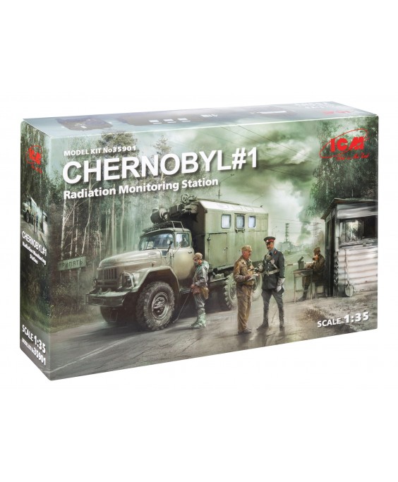 ICM modelis Chernobyl#1. Radiation Monitoring Station (ZiL-131KShM truck & 5 figures & diorama base with background) 1/35