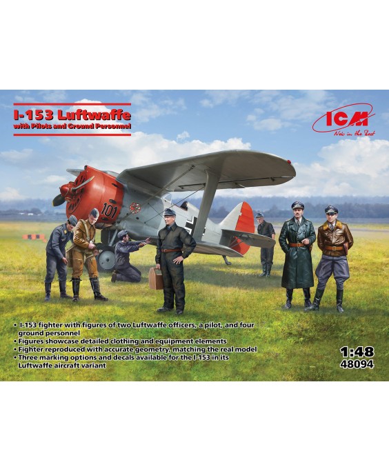 ICM modelis I-153 Luftwaffe with Pilots and Ground Personnel 1/48