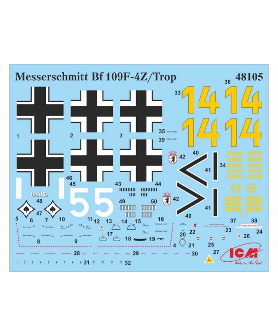 ICM modelis Messerschmitt Bf 109F-4Z/Trop, WWII German Fighter 1/48                                                                     