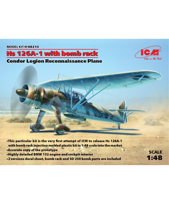 ICM modelis Hs 126A-1 with bomb rack, Condor Legion Reconnaissance Plane 1/48 ICM modelis Hs 126A-1 with bomb rack, Condor Legion Reconnaissance Plane 1/48