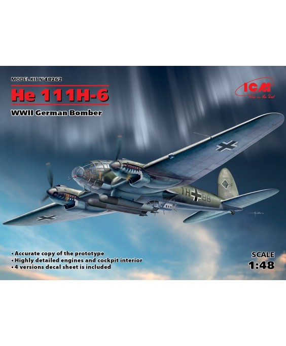 ICM modelis He 111H-6, WWII German Bomber 1/48 ICM modelis He 111H-6, WWII German Bomber 1/48