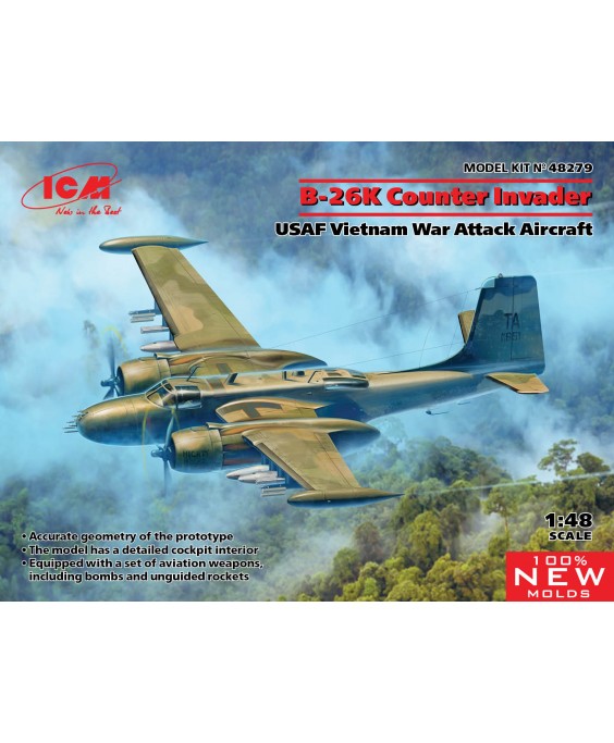 ICM modelis B-26K Counter Invader USAF Vietnam War Attack Aircraft 1/48