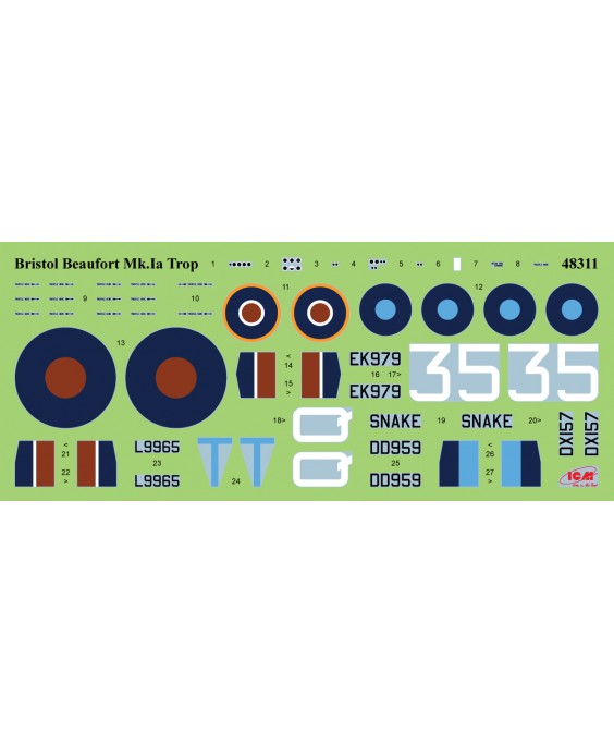 ICM modelis Bristol Beaufort Mk.IA with RAF pilots 1/48