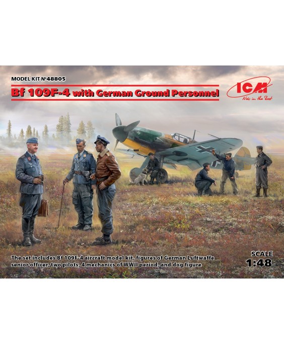 ICM modelis Bf 109F-4 with German Ground Personnel 1/48 ICM modelis Bf 109F-4 with German Ground Personnel 1/48