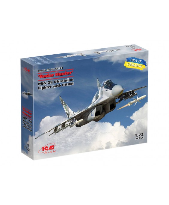 ICM modelis Ukrainian Fighter with HARM missiles MiG-29, 9-13, Radar Hunter, 1/72