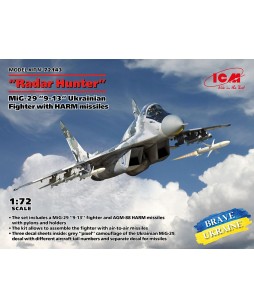 ICM modelis Ukrainian Fighter with HARM missiles MiG-29, 9-13, Radar Hunter, 1/72