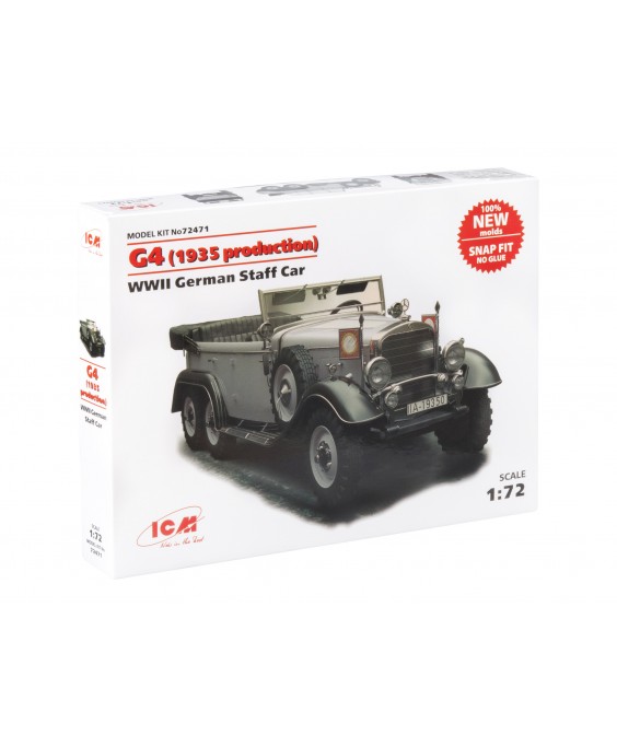 ICM modelis G4 (1935 production), WWII German Staff Car,  snap fit/no glue 1/72