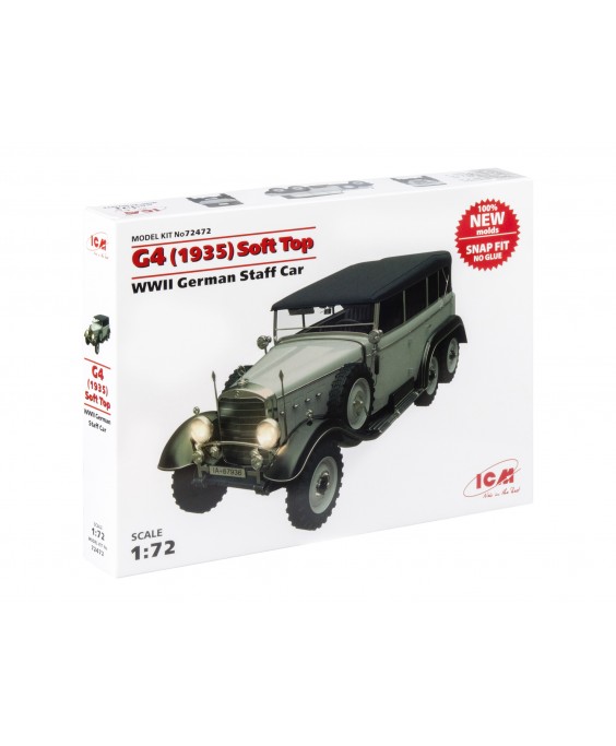 ICM modelis G4 (1935 production) Soft Top, WWII German Staff Car, snap fit/no glue 1/72