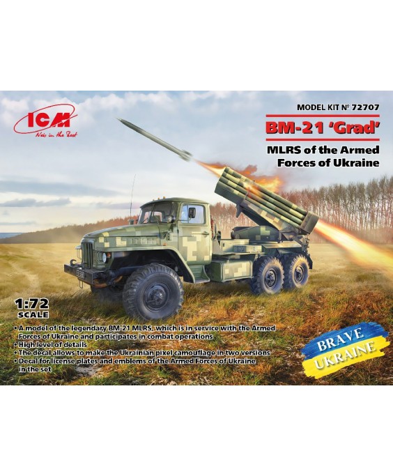 ICM modelis MLRS of the Armed Forces of Ukraine BM-21 Grad 1/72 ICM modelis MLRS of the Armed Forces of Ukraine BM-21 Grad 1/72