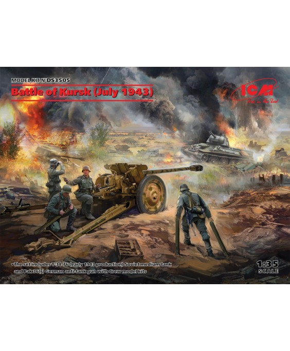 ICM modelis Battle of Kursk (July 1943) (T-34-76 (early 1943), Pak 36(r ) with Crew (4 figures) 1/35