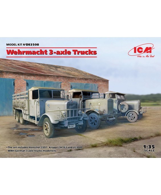 ICM modelis Wehrmacht 3-axle Trucks (Henschel 33D1, Krupp L3H163, LG3000) 1/35