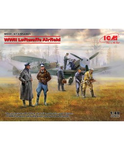 ICM modelis WWII Luftwaffe Airfield (Messerschmitt Bf 109F-4, Hs 126 B-1, German Luftwaffe Pilots and Ground Personnel (7 figures) 1/48