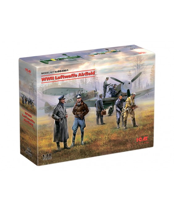 ICM modelis WWII Luftwaffe Airfield (Messerschmitt Bf 109F-4, Hs 126 B-1, German Luftwaffe Pilots and Ground Personnel (7 figures) 1/48