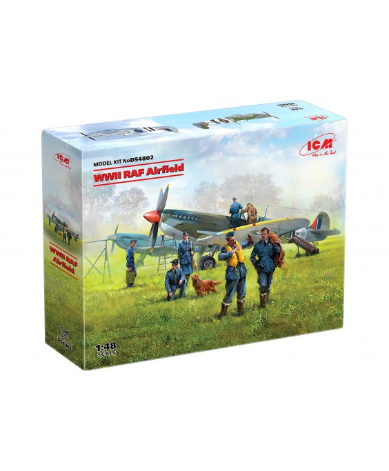 ICM modelis WWII RAF Airfield (Spitfire Mk.IX, Spitfire Mk.VII, RAF Pilots and Ground Personnel (7 figures)) 1/48