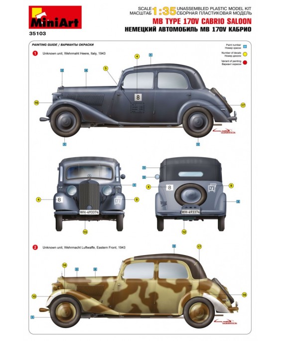 MiniArt modelis MB TYPE 170V  Cabrio Saloon 1/35