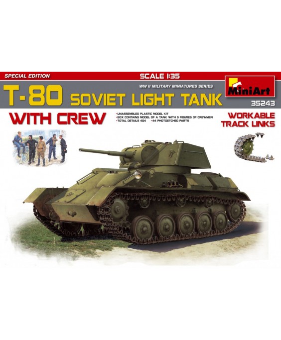 MiniArt modelis T-80 Soviet light tank w/Crew 1/35