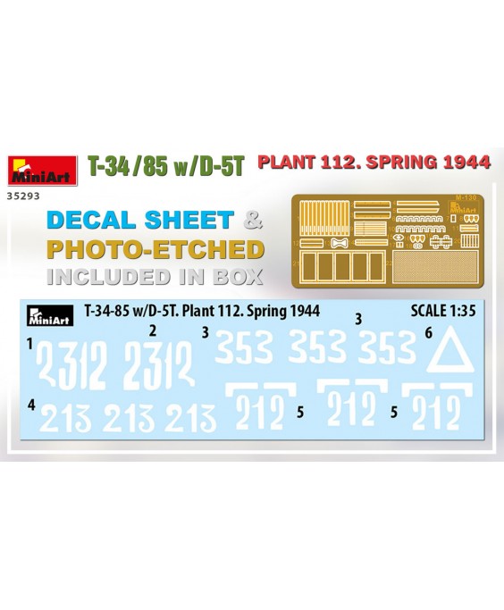 MiniArt modelis T-34-85 w/D-5T. Plant 112. Spring 1944 1/35