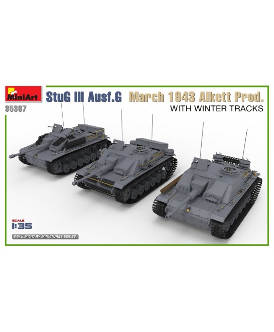 MiniArt modelis StuG III Ausf. G March 1943 Alkett Prod. WITH WINTER TRACKS 1/35