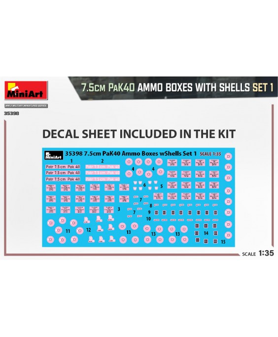 MiniArt 7.5cm PaK40 AMMO BOXES WITH SHELLS SET 1 1/35
