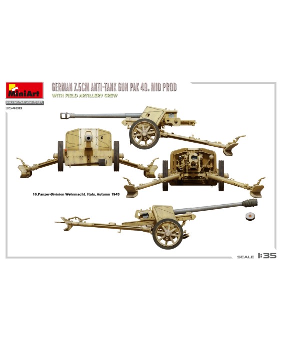 MiniArt GERMAN 7.5CM ANTI-TANK GUN PAK 40. MID PROD. WITH FIELD ARTILLERY CREW 1/35