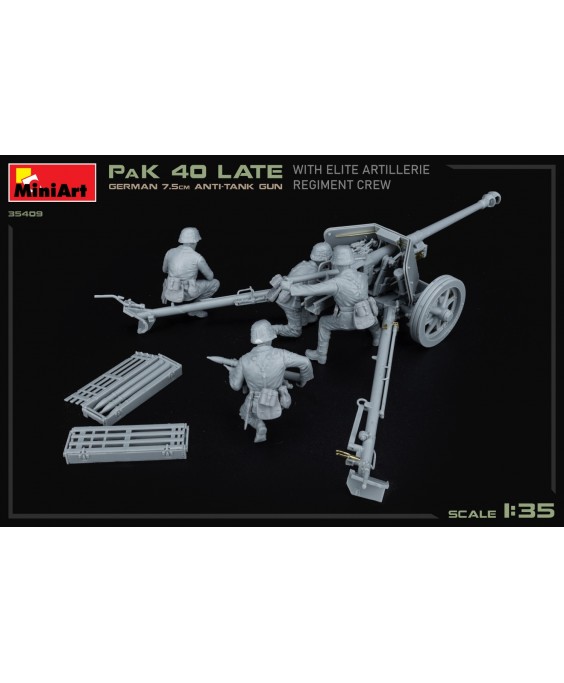 MiniArt GERMAN 7.5CM ANTI-TANK GUN PaK 40 Late w/ELITE ARTILLERIE REGIMENT CREW 1/35 MiniArt GERMAN 7.5CM ANTI-TANK GUN PaK 40 Late w/ELITE ARTILLERIE REGIMENT CREW 1/35
