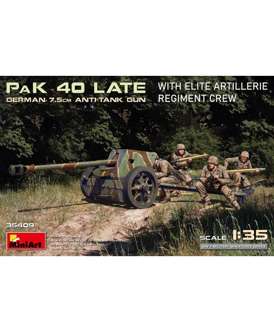 MiniArt GERMAN 7.5CM ANTI-TANK GUN PaK 40 Late w/ELITE ARTILLERIE REGIMENT CREW 1/35 MiniArt GERMAN 7.5CM ANTI-TANK GUN PaK 40 Late w/ELITE ARTILLERIE REGIMENT CREW 1/35