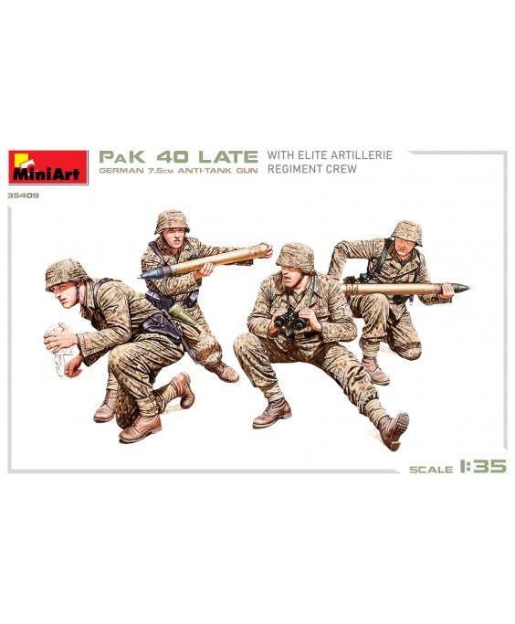 MiniArt GERMAN 7.5CM ANTI-TANK GUN PaK 40 Late w/ELITE ARTILLERIE REGIMENT CREW 1/35 MiniArt GERMAN 7.5CM ANTI-TANK GUN PaK 40 Late w/ELITE ARTILLERIE REGIMENT CREW 1/35