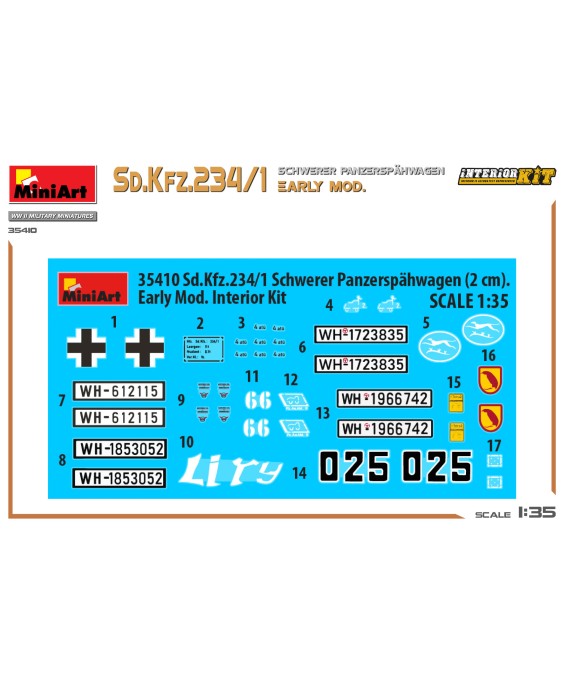 MiniArt modelis Sd.Kfz.234/1 Schwerer Panzerspahwagen. EARLY MOD. INTERIOR KIT 1/35
