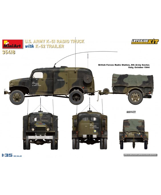 MiniArt modelis US ARMY K-51 RADIO TRUCK WITH K-52 TRAILER 1/35