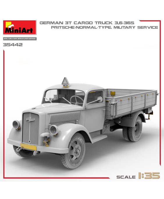 MiniArt modelis GERMAN 3T CARGO TRUCK 3,6-36S. PRITSCHE-NORMAL-TYPE. MILITARY SERVICE 1/35