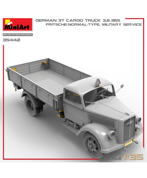 MiniArt modelis GERMAN 3T CARGO TRUCK 3,6-36S. PRITSCHE-NORMAL-TYPE. MILITARY SERVICE 1/35
